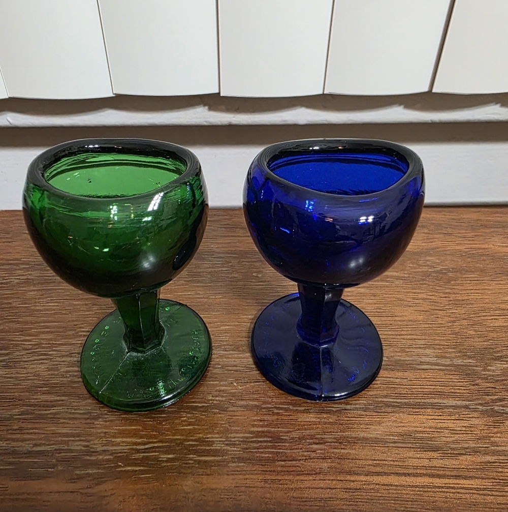 Antique John Hull Eye Wash Cups Cobalt And Emerald 1917